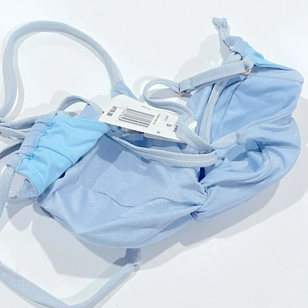 L*Space Ringo Twist Bikini Top swimsuit swimwear sky blue DCup $110, New